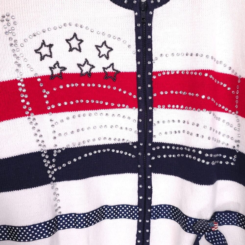 Storybook Knits Cardigan Women's 1X American Celebration Beaded Sweater Vintage - Picture 5 of 9